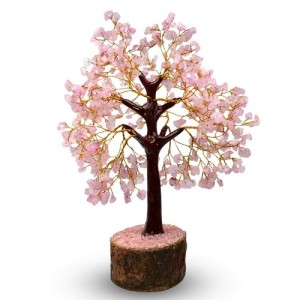 Rose Quartz Gem Tree on Wooden Base 200 Beads